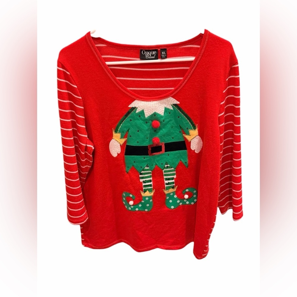 Onque Casuals Red Christmas Elf Sweater Size XL